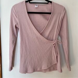 Old Navy Light Pink Ribbed Wrap Blouse